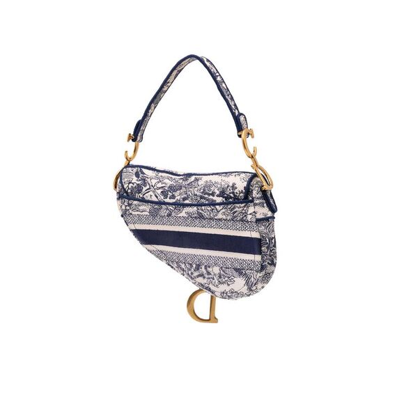 Pre Loved Dior Canvas Embroidered Toile de Jouy Saddle Bag Women Blue Shoulder - Picture 2 of 8